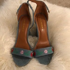 Denim floral heels size 7.5